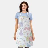 Whimsical Pastel Cats and Peonies Floral Apron Schürze (Getragen)