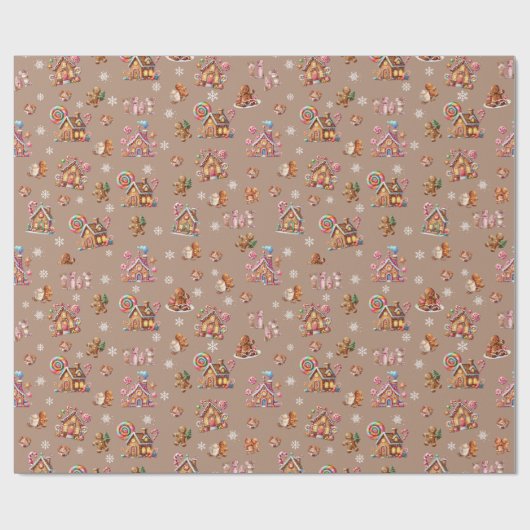 Whimsical Pastel Christmas Ginger Brot gemustert Geschenkpapier (Flach)