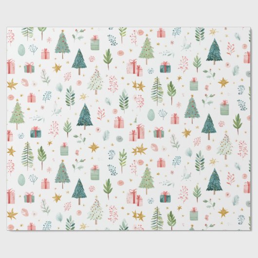 Whimsical Pastel Christmas Pattern Wrapping Paper Geschenkpapier (Flach)