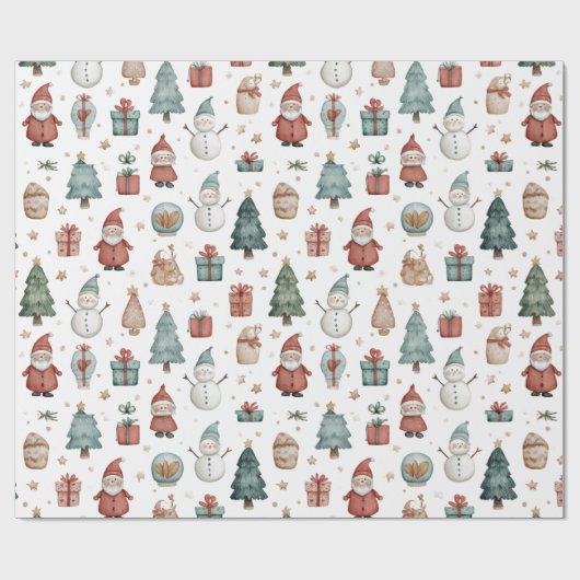 Whimsical Pastel Christmas Pattern Wrapping Paper Geschenkpapier (Flach)