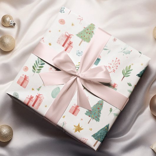 Whimsical Pastel Christmas Pattern Wrapping Paper Geschenkpapier