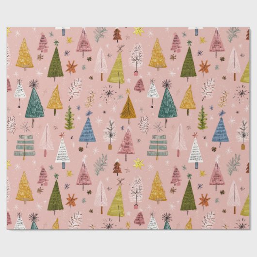 Whimsical Pastel Christmas Tree Geschenkpapier (Flach)