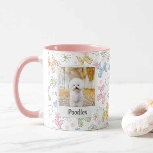 Whimsical Pastel Custom Photo Poodle Throw Pillow Tasse (Mit Donut)