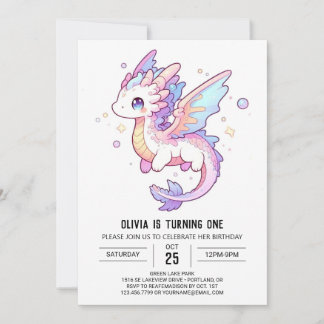 Whimsical Pastel Dragon 1. Geburtstag Einladung