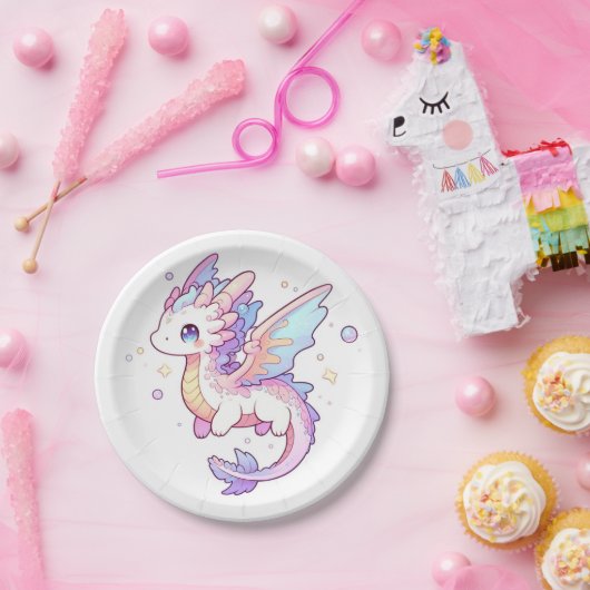 Whimsical Pastel Dragon Baby Dusche Pappteller (Party)