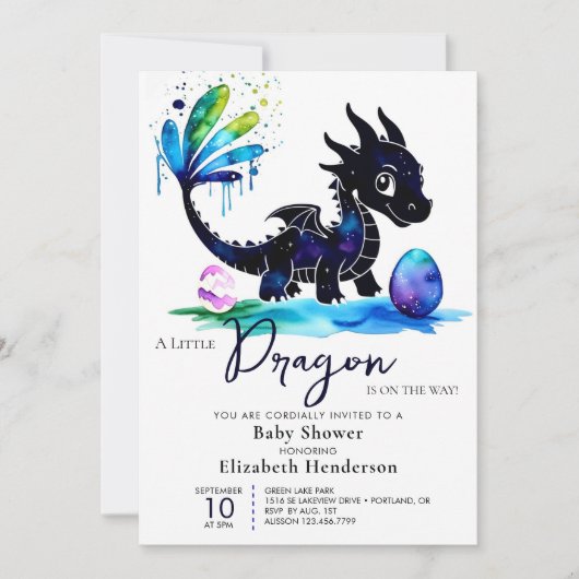 Whimsical Pastel Dragon Boy Baby Dusche Einladung (Vorderseite)