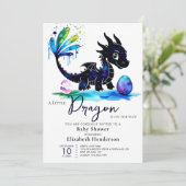 Whimsical Pastel Dragon Boy Baby Dusche Einladung (Stehend Vorderseite)