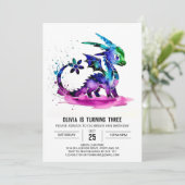 Whimsical Pastel Dragon Digital Girl zum Geburtsta Einladung (Stehend Vorderseite)