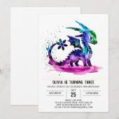 Whimsical Pastel Dragon Digital Girl zum Geburtsta Einladung (Vorne/Hinten)
