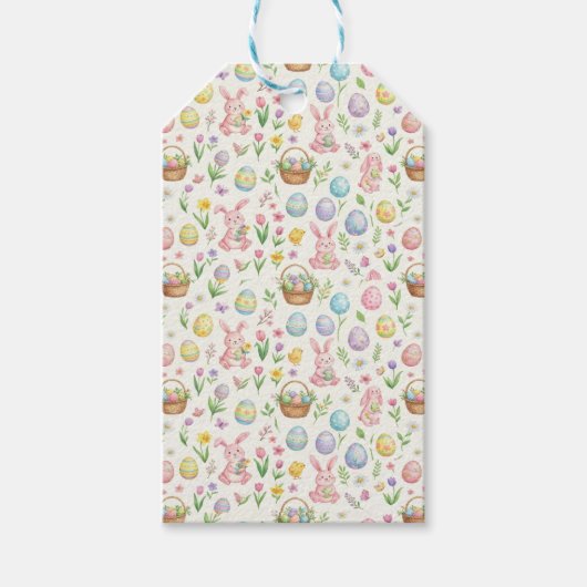 Whimsical Pastel Easter Bunny & Floral Pattern Geschenkanhänger (Vorderseite)