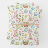 Whimsical Pastel Easter Bunny & Floral Pattern Geschenkpapier Set (Beispiel)