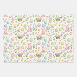 Whimsical Pastel Easter Bunny & Floral Pattern Geschenkpapier Set