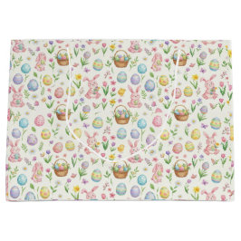 Whimsical Pastel Easter Bunny & Floral Pattern Große Geschenktüte
