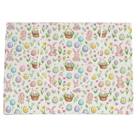 Whimsical Pastel Easter Bunny & Floral Pattern Große Geschenktüte (Vorderseite)