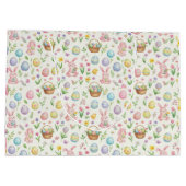 Whimsical Pastel Easter Bunny & Floral Pattern Große Geschenktüte (Rückseite)
