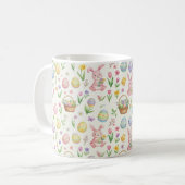Whimsical Pastel Easter Bunny & Floral Pattern Kaffeetasse (Vorderseite Links)