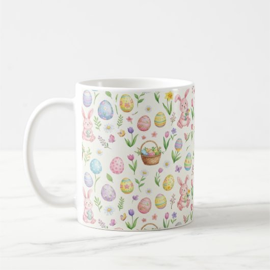 Whimsical Pastel Easter Bunny & Floral Pattern Kaffeetasse (Links)