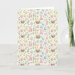Whimsical Pastel Easter Bunny & Floral Pattern Karte