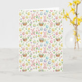 Whimsical Pastel Easter Bunny & Floral Pattern Karte (Gelbe Blume)