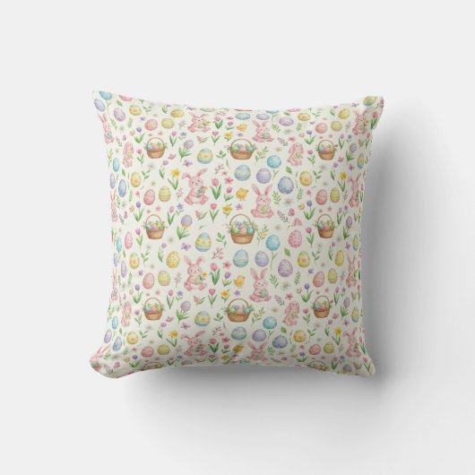 Whimsical Pastel Easter Bunny & Floral Pattern Kissen (Vorderseite)