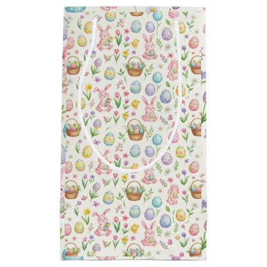 Whimsical Pastel Easter Bunny & Floral Pattern Kleine Geschenktüte (Vorderseite)