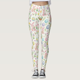 Whimsical Pastel Easter Bunny & Floral Pattern Leggings