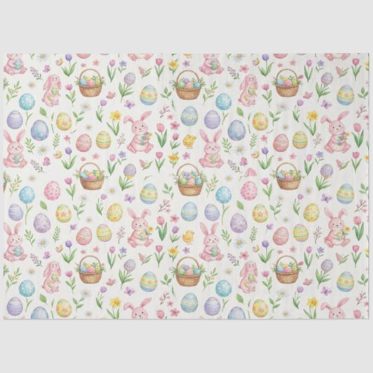 Whimsical Pastel Easter Bunny & Floral Pattern Seidenpapier (Vorderseite)
