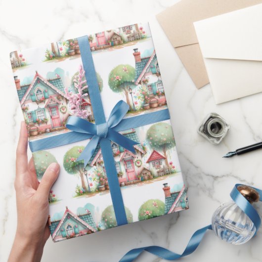Whimsical Pastel Fairy Tale Hütte Geschenkpapier (Schenken)