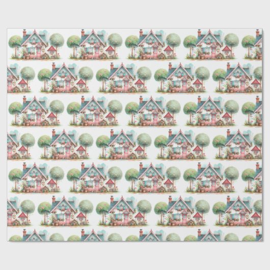 Whimsical Pastel Fairy Tale Hütte Geschenkpapier (Flach)