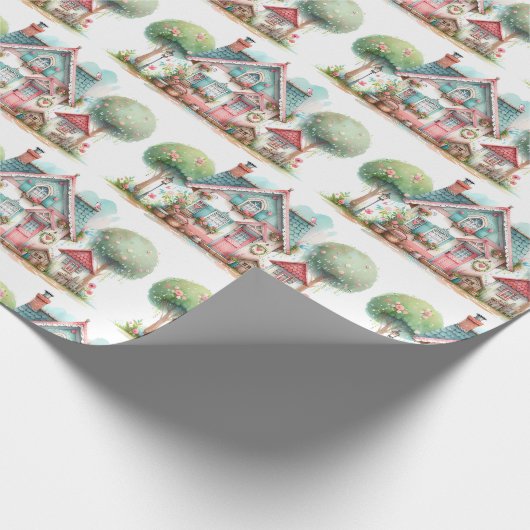 Whimsical Pastel Fairy Tale Hütte Geschenkpapier (Ecke)