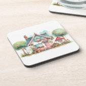 Whimsical Pastel Fairy Tale Hütte Getränkeuntersetzer (Linke Seite)