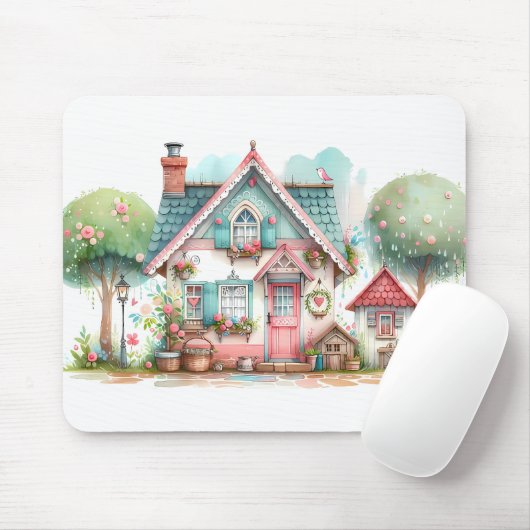 Whimsical Pastel Fairy Tale Hütte Mousepad (Mit Mouse)