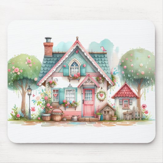 Whimsical Pastel Fairy Tale Hütte Mousepad (Vorne)