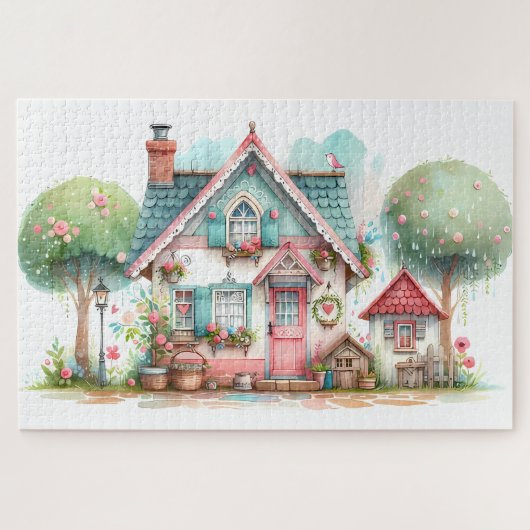 Whimsical Pastel Fairy Tale Hütte Puzzle (Horizontal)