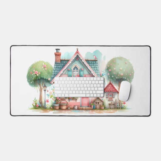 Whimsical Pastel Fairy Tale Hütte Schreibtischunterlage (Tastatur & Maus)