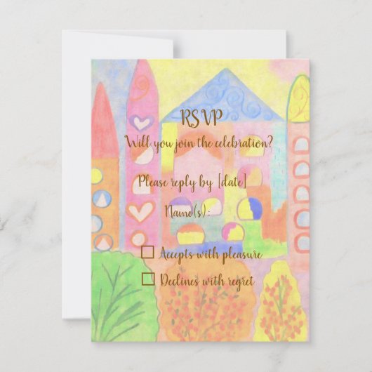 Whimsical Pastel Fairytale Castle RSVP Card Karte (Vorderseite)