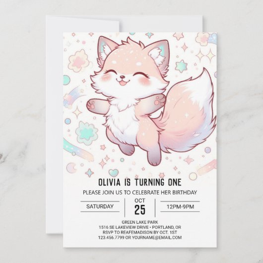 Whimsical Pastel Fox 1. Einladung (Vorderseite)