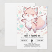 Whimsical Pastel Fox 1. Einladung (Vorne/Hinten)
