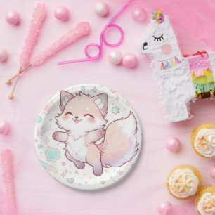 Whimsical Pastel Fox Babydusche Pappteller