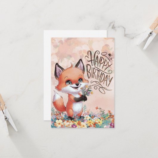 Whimsical Pastel Fox Geburtstag Karte (Vorderseite/Rückseite Beispiel)