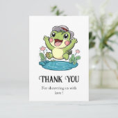 Whimsical Pastel Frog Baby Dusche Dankeskarte (Stehend Vorderseite)