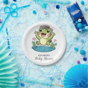 Whimsical Pastel Frog Baby Dusche Pappteller