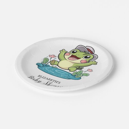 Whimsical Pastel Frog Baby Dusche Pappteller (Schrägansicht)