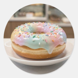 Whimsical Pastel Glasur Donut Glänzend Runder Aufkleber
