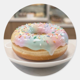 Whimsical Pastel Glasur Donut Glänzend Runder Aufkleber