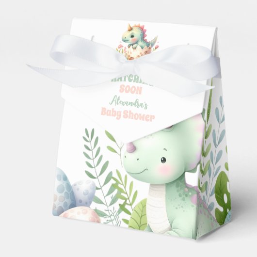 Whimsical Pastel Hatching Bald Dino Baby Dusche Geschenkschachtel (Vorderseite)