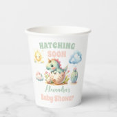 Whimsical Pastel Hatching Bald Dino Baby Dusche Pappbecher (Vorderseite)