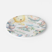 Whimsical Pastel Hatching Bald Dino Baby Dusche Pappteller (Schrägansicht)