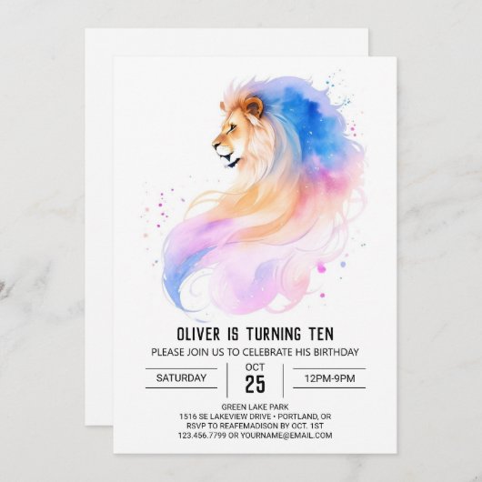 Whimsical Pastel Lion Birthday Einladung (Vorne/Hinten)