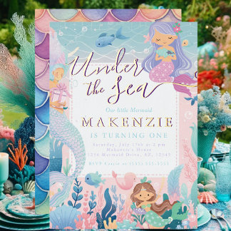 Whimsical Pastel Mermaid unter Meer Folieneinladung